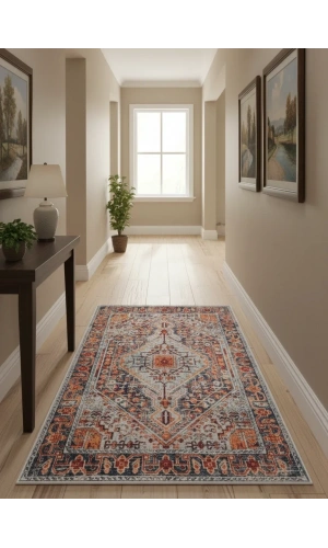 Bellino 4586 Bej Renkli Elmas Geometrik Bohem Halı 80x150