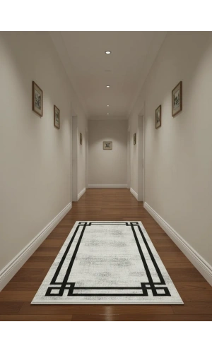 Bellino 4452 Beyaz Siyah Köşeli Çerçeve Halı 80x150