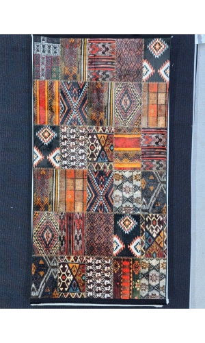 Bellino 4411 Siyah Renkli Kilim Patchwork Halı 80x150
