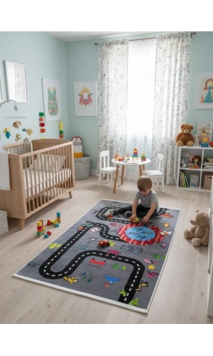 Bellino 5472 Çocuk Oyun Halısı Hayvan Trafik Temalı 80x150