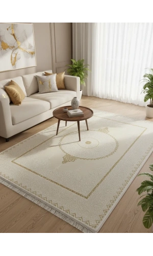 Sevimli Avanos AK171 Beyaz Gold Flosh Rozet Madalyonlu Halı 160x230