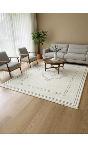 Sevimli Avanos AK121 Beyaz Gri Flosh Elmas Madalyonlu Halı 160x230