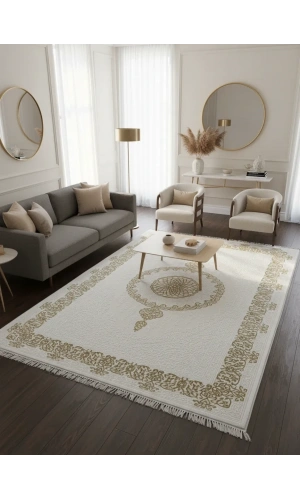 Sevimli Avanos AK095 Beyaz Gold Flosh Madalyonlu Halı 160x230