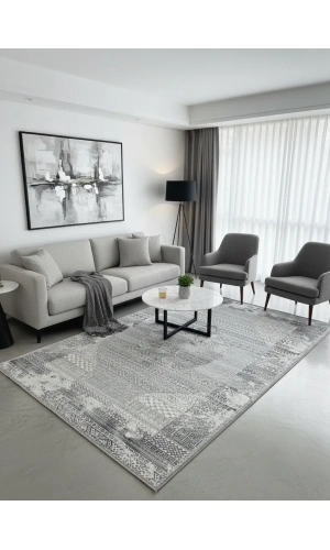 Kevser Kilyos NU1149 Antrasit Geometrik Eskitme Halı 150x233