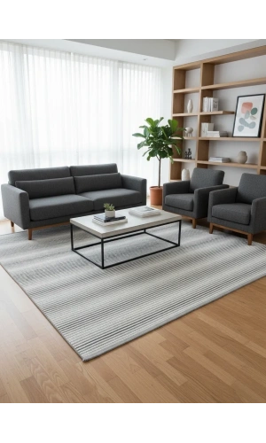 Kevser Kilyos NU1147 Gri İnce Çizgili Dokuma Halı 150x230