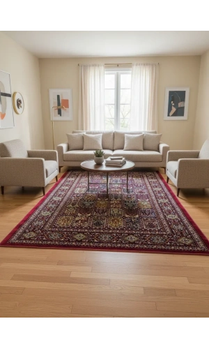 Hereke Klasik 3078L Kırmızı Bahçe Bölmeli Halı 160x230