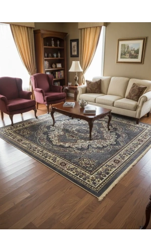 Hereke Klasik 8356C Koyu Gri Altın Madalyonlu Halı 160x230