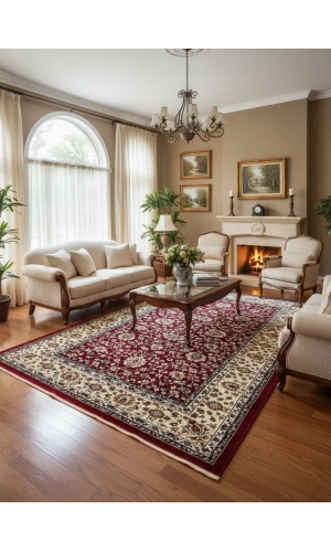 Asar Yün İpek H5500A Koyu Kırmızı Allover Çiçekli Halı 150x233