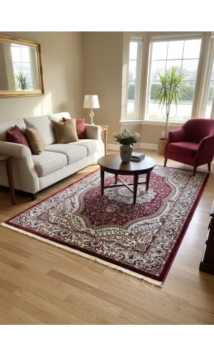 Asar Yün İpek H4158A Koyu Kırmızı Armut Madalyonlu Halı 150x233