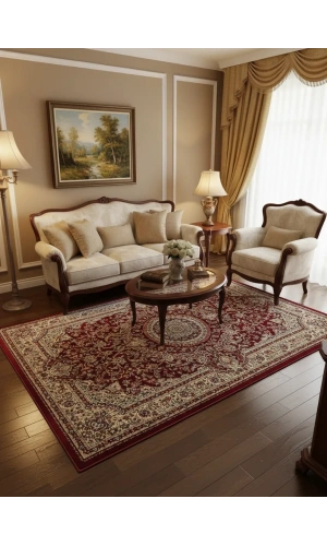 Asar Yün İpek H4095A Koyu Kırmızı Çiçekli Allover Halı 150x233