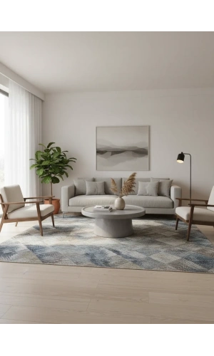 Sarar Lüx Gri Bej Gold Elmas Geometrik Halı