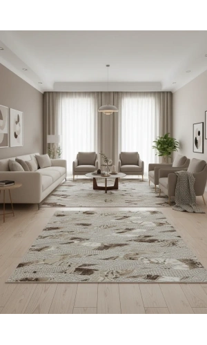 Sarar Lüx Krem Kahve Dalgalı Zikzak Halı