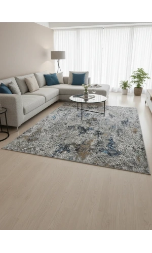 Sarar Lüx Gri Mavi Soyut Eskitme Halı