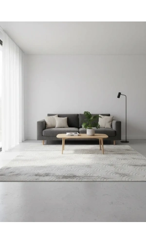 Aksu Krem Gri Balık Pulu Eskitme Halı