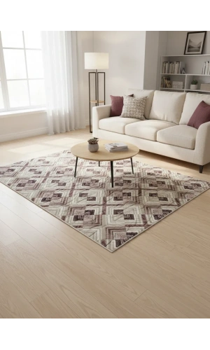 Aksu Krem Geometrik Elmas Çizgili Halı