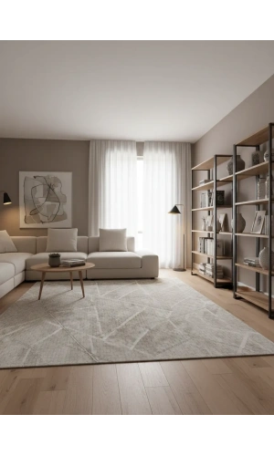 Aksu Krem Bej Çizgisel Eskitme Halı