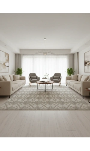 Aksu Gri Petek Kabartmalı Halı