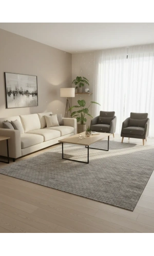 Aksu Bej Vizon Dalgalı Organik Halı