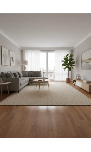 Aksu Bej Gri Eskitme Çizgisel Halı