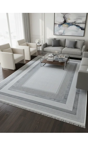 Sevimli Avanos AK107 Açık Gri Floş Modern Çerçeveli Halı 200x290