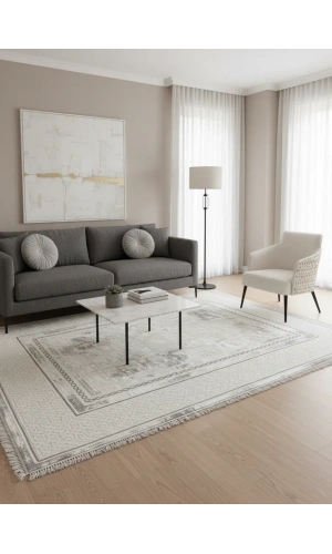 Sevimli Avanos AK076 Beyaz Gri Floş Modern Halı 200x290