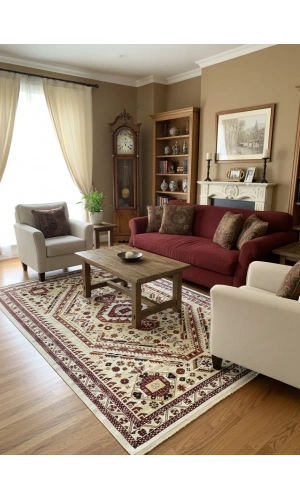 Hereke Classic 2350C Krem Kazak Geometrik Klasik Halı 200x290