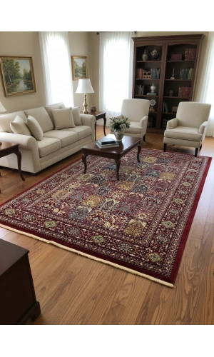 Hereke Classic 3078L Kırmızı Bahçe Bölmeli Klasik Halı 200x290