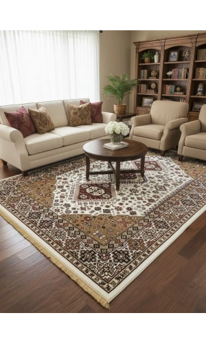 Asar Yün İpek H4320A Krem Kazak Desenli Klasik Halı 200x290