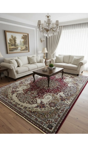 Asar Yün İpek H4030C Koyu Kırmızı Herati Çiçekli Klasik Halı 200x290