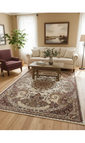 Asar Yün İpek H4030C Krem Herati Çiçekli Klasik Halı 200x290