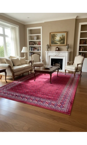 Asar Yün İpek H3990A Koyu Kırmızı Bukhara Desenli Halı 200x290