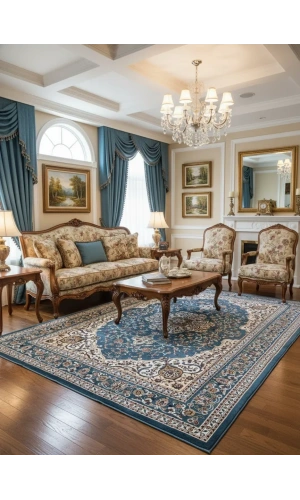 Asar Yün İpek H3846A Mavi Madalyonlu Klasik Halı 200x290