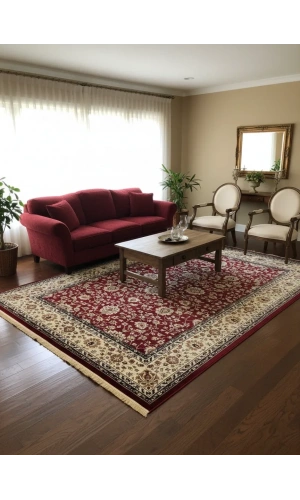 Asar Yün İpek H5500A Koyu Kırmızı Çiçekli Klasik Halı 200x290