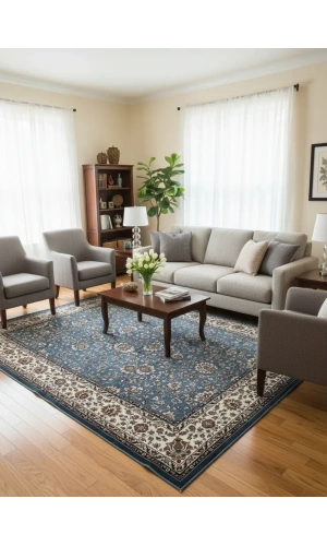 Asar Yün İpek H5500A Mavi Çiçekli Klasik Halı 200x290