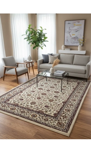 Asar Yün İpek H5500A Bej Çiçekli Klasik Halı 200x290