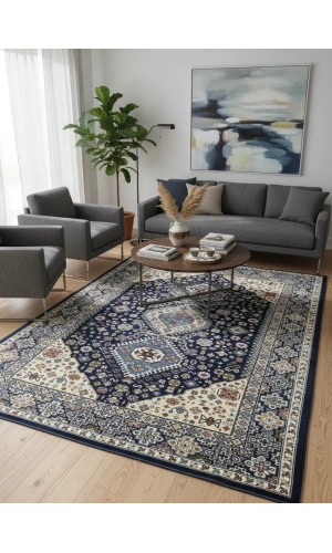 Asar Yün İpek H4320A Lacivert Klasik Halı 200x290