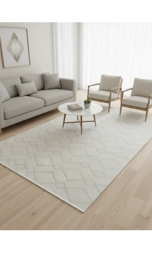 Veseo Armoni 40145A Krem Halı 200x290 | Baklava Çerçeve Geometrik Krem Halı