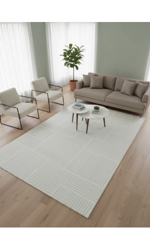 Veseo Armoni 40109A Krem Halı 200x290 | Yatay Şerit Blok Krem Halı