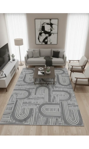 Veseo Armoni 40103A Açık Gri Halı 200x290 | Kavisli Labirent Gri Modern Halı