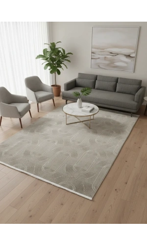 Veseo Armoni 40194B Krem Açık Bej Halı 200x290 | Oval Yiv Bej Krem Halı