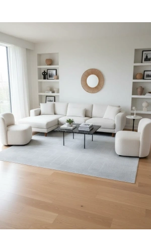 Veseo Armoni 40194B Açık Gri Halı 200x290 | Oval Yiv Gri Modern Halı