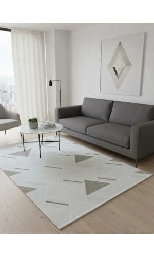 Veseo Armoni 40177A Krem Açık Bej Halı 200x290 | Üçgen Geometrik Çok Renkli Halı