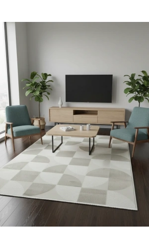 Veseo Armoni 40175A Krem Açık Bej Halı 200x290 | Daire Parçalı Geometrik Halı