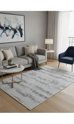 Stil 10029A Açık Gri Koyu Gri Halı 200x290 | Balıksırtı Mozaik Gri Halı