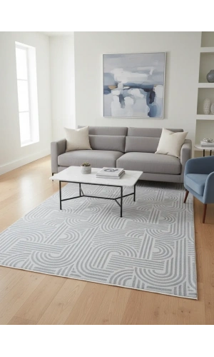 Stil 08374W Gri Halı 200x290 | Labirent Geometrik Gri Halı