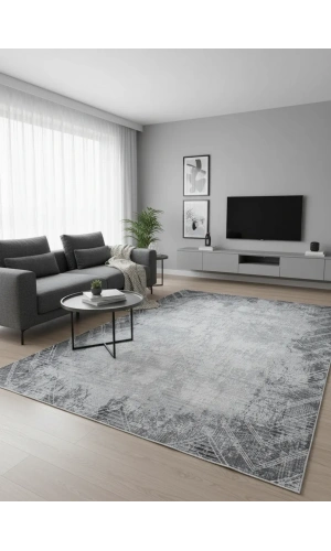 Stil 07151A Antrasit Halı 200x290 | Şevron Geometrik Koyu Gri Halı