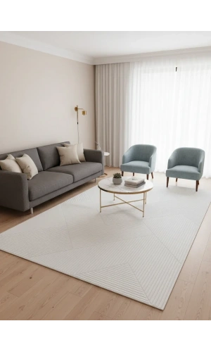 Stil 06796A Krem Halı 200x290 | Geometrik Kesme Çizgili Minimalist Halı