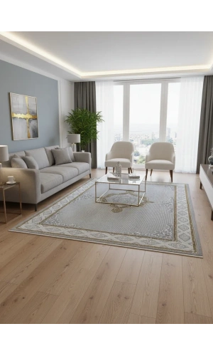 Stil 05779A Sarı Açık Bej Halı 200x290 | Klasik Madalyon Ortülü Halı