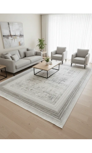 Stil 02154F Vizon Halı 200x290 | Vintage Çerçeveli Eskitme Desenli Halı