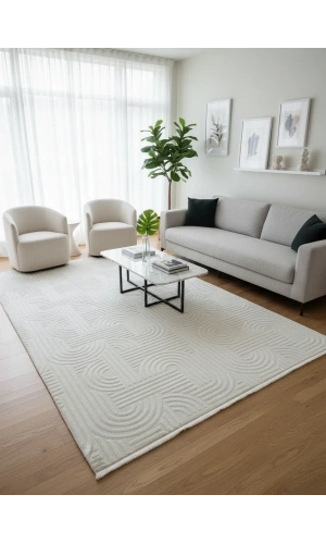 Stil 08374L Krem Halı 200x290 | Kavisli Labirent Desenli Modern Halı